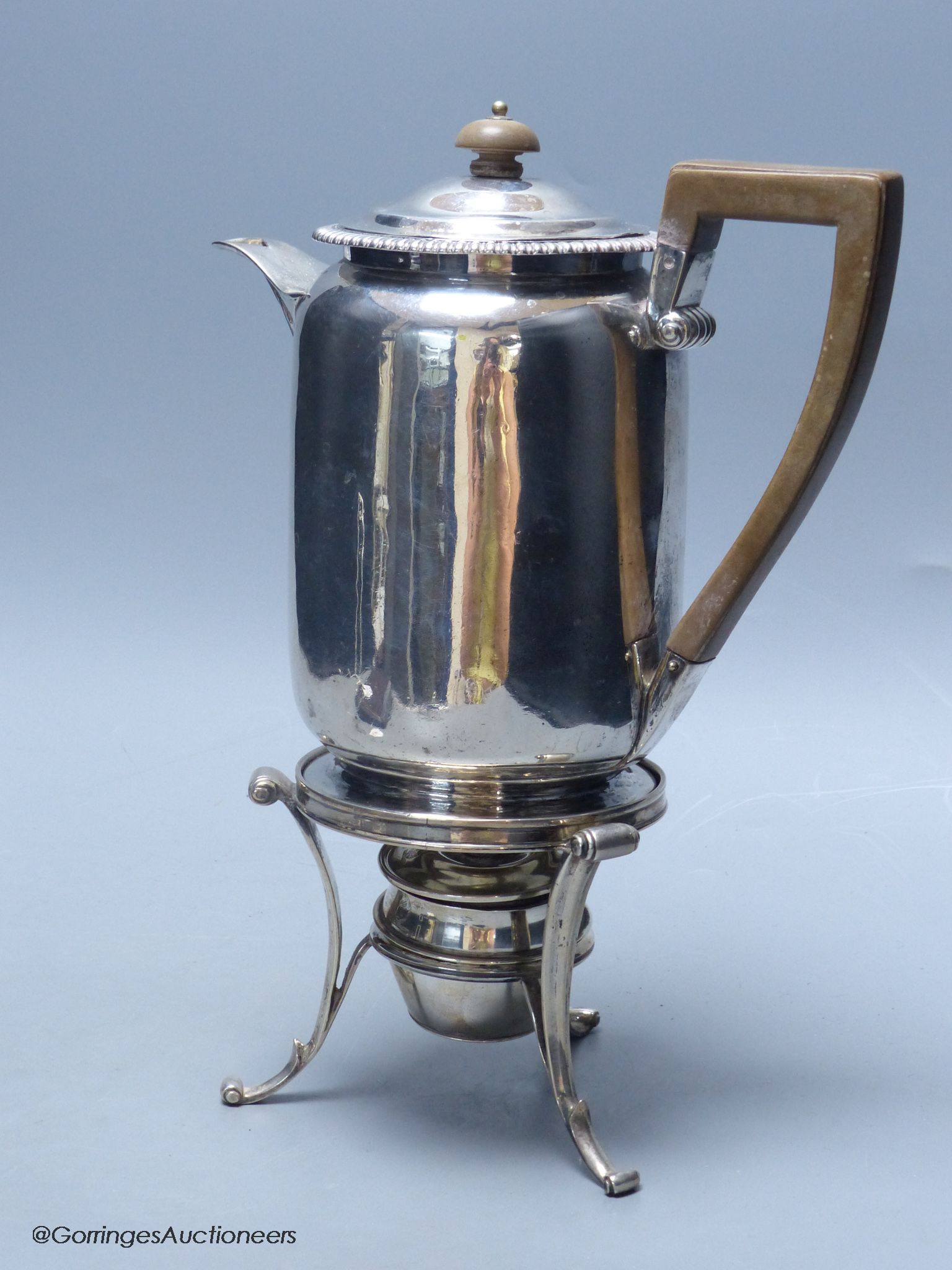 A George III silver biggin pot, on stand with burner, Robert & Samuel Hennell, London, 1808, overall height 27.5cm